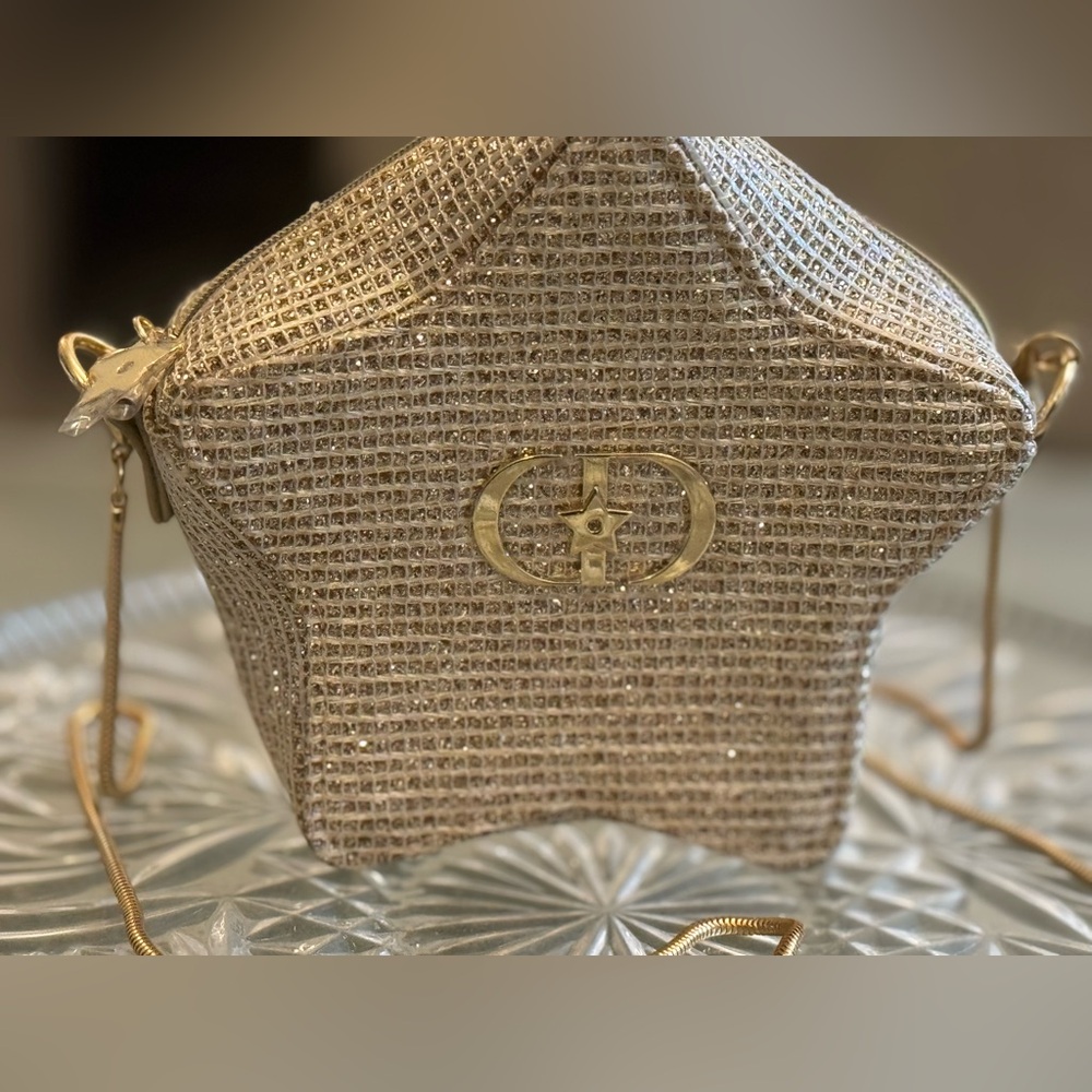 Original & Authentic!DIOR Star-Shaped Trousseau Cosmetic Bag w goldChain Strap - Picture 11 of 16